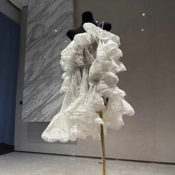 Xajzpa Fashion Solid Color Dress Women's Slash Neck Short Sleeve Mesh Casual Dresses 2025 Summer New Tide